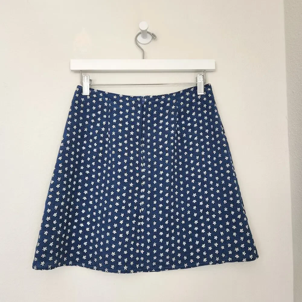 Vintage 90s Ultra Pink Blue Daisy Floral A-Line Mini Skirt XS - Picture 6 of 9